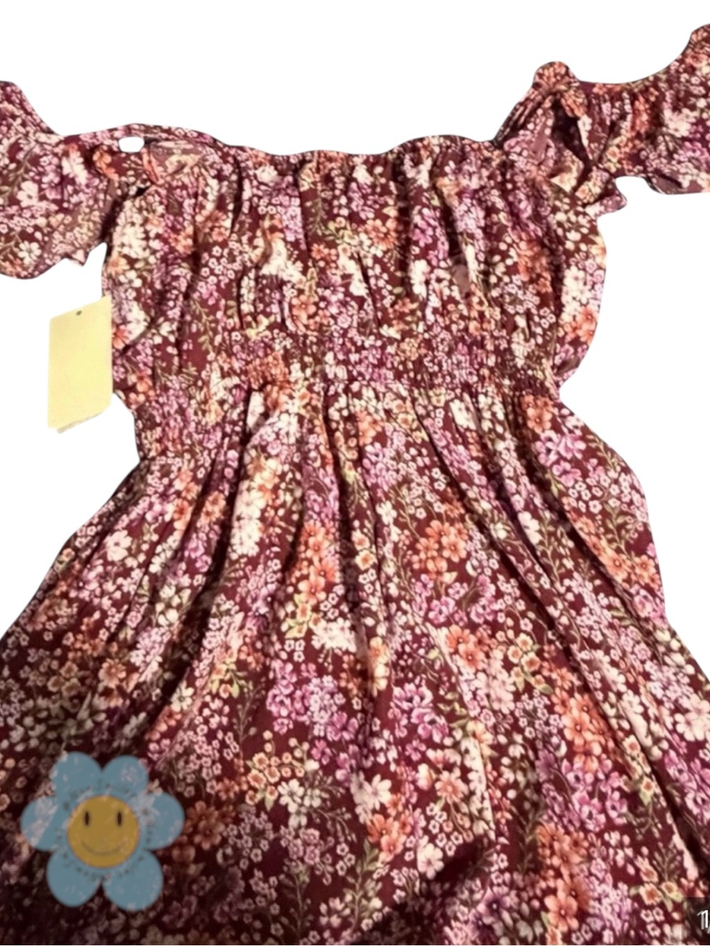 Pie in the Sky ~Flutter Sleeved Dress~Floral ~ Maxi Babydoll ~Burgundy & Cream+